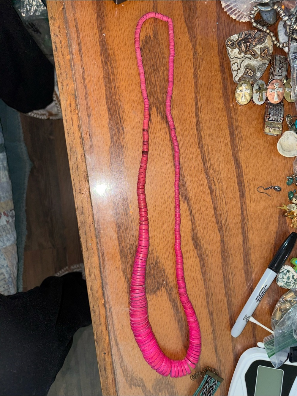 Hot Pink Disk Bead Necklace - Women Jewelry 16 Inches